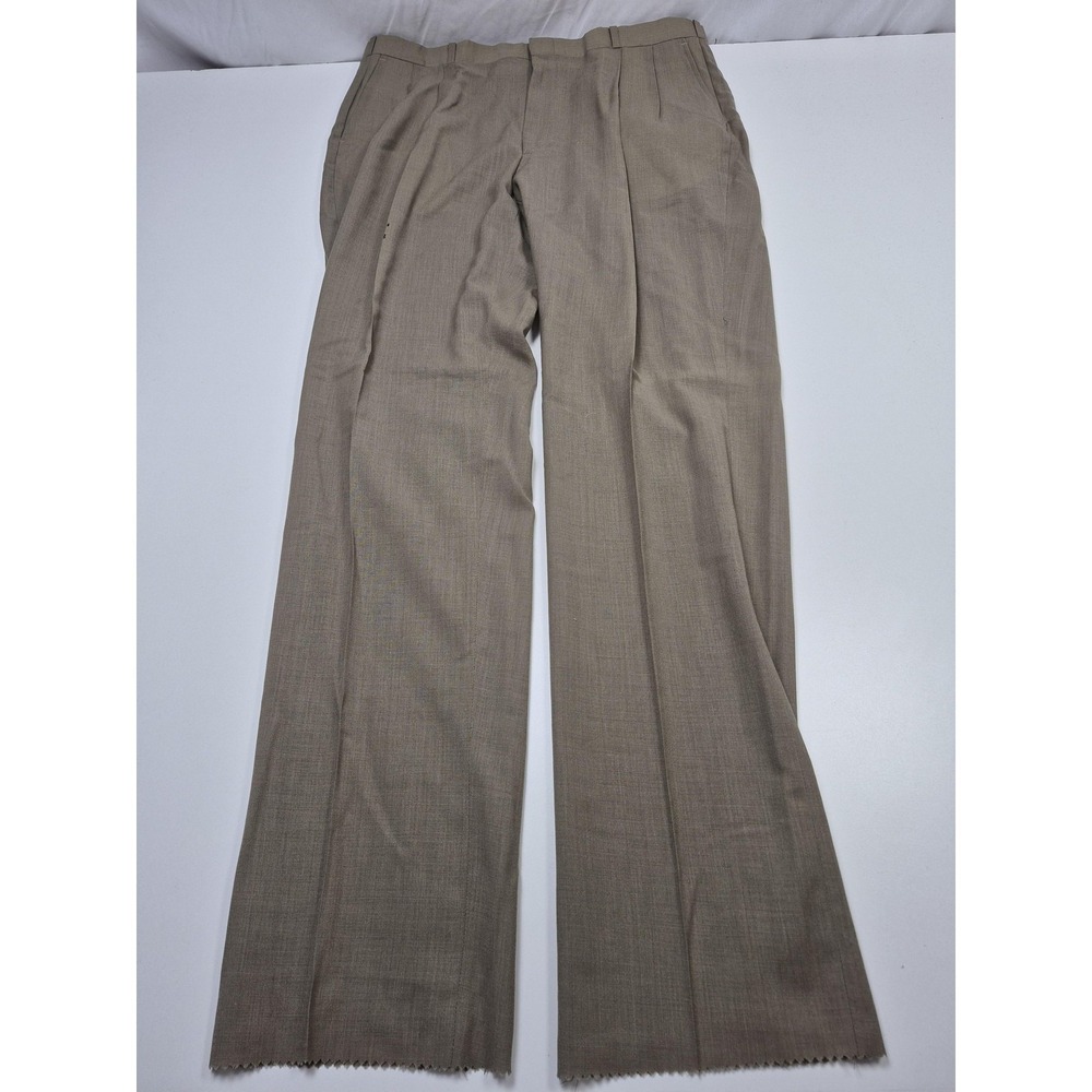 Racquet Club Suit Pants Mens 40x36 Beige Wool Pleated Unhemmed USA FLAW